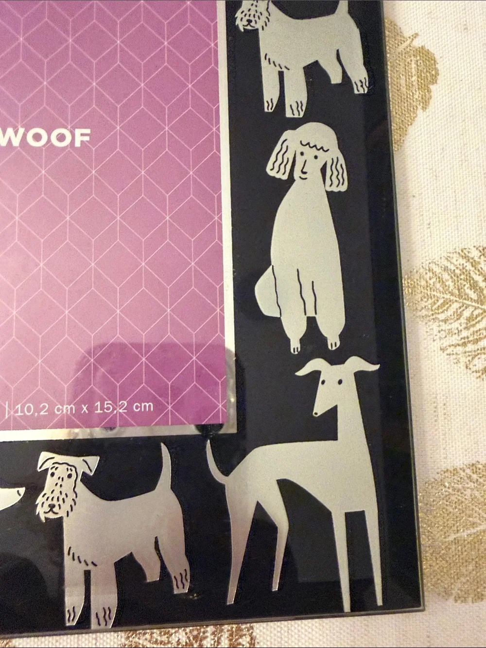 Dog Print Black Picture Frame with Silver Dogs by Fringe NWT
